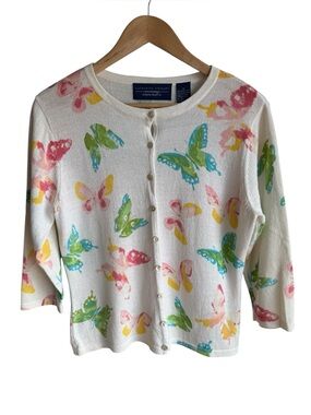 Catherine Stewart Lightweight Spring Butterfly Cardigan Sz M Button Up Sweater